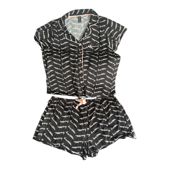 bebe Script Print Black and White Pajama Set - Picture 1 of 2